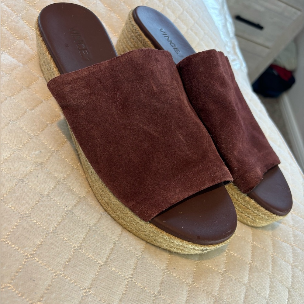 Vince Solana Espadrille Wine Color Suede Platform Slide Sandals Woman 8.5